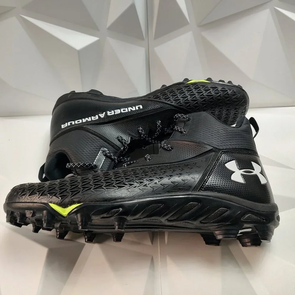 Under Armour Mens Football Cleat 16 Black White Shoe Lacrosse High Molded - Picture 3 of 14